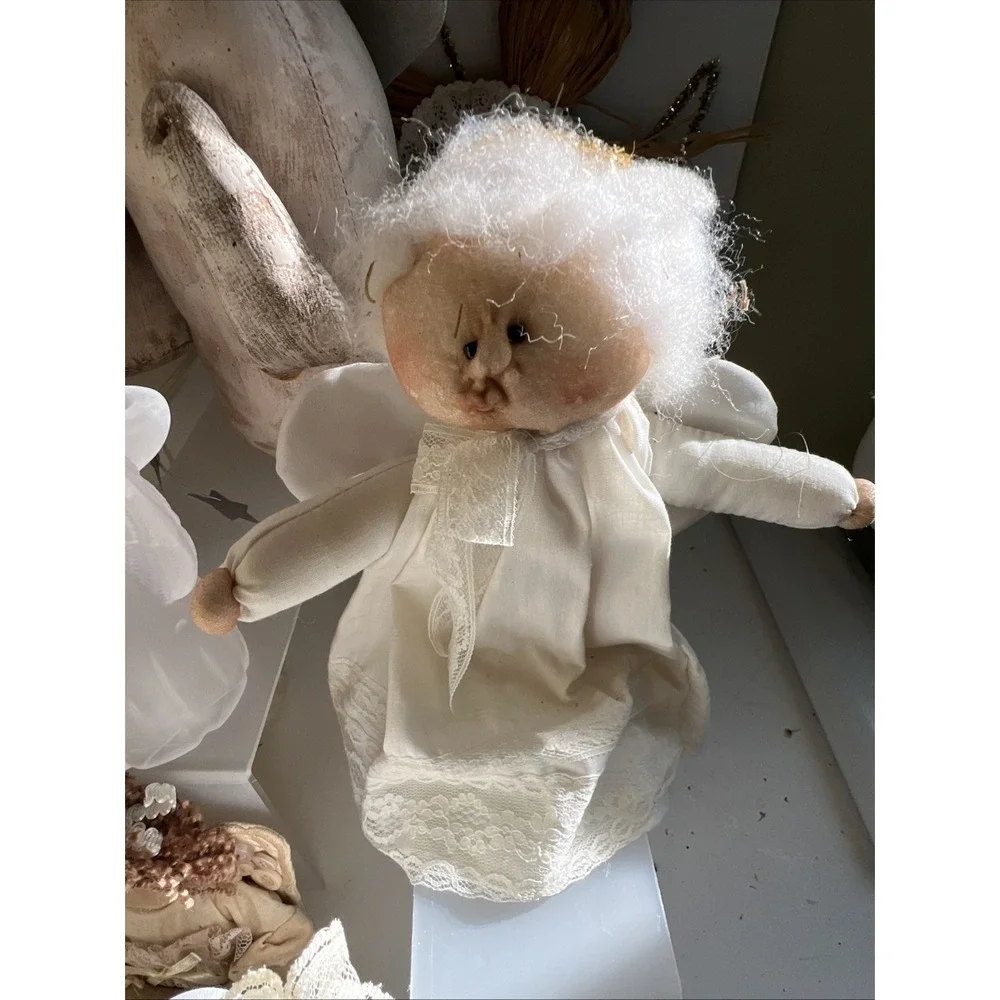 Vintage Primitive Angel Collection Lot Christmas Decor Folk Art Cloth Wood Straw